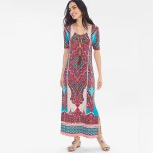 Chico’s Short Sleeve Bohemian Medallion Print Pull Over Dress Size 1/Medium